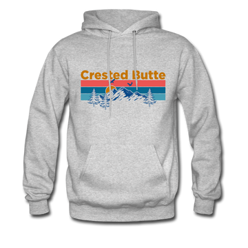 Crested Butte Hoodie - Retro Mountain & Birds Crested Butte Hooded Sweatshirt - heather gray
