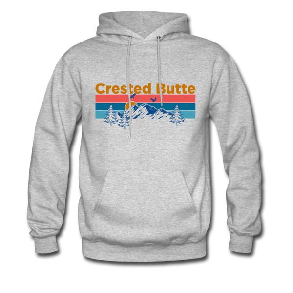 Crested Butte Hoodie - Retro Mountain & Birds Crested Butte Hooded Sweatshirt - heather gray