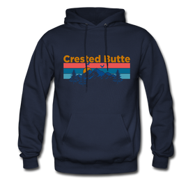 Crested Butte Hoodie - Retro Mountain & Birds Crested Butte Hooded Sweatshirt - navy