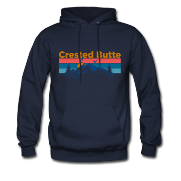 Crested Butte Hoodie - Retro Mountain & Birds Crested Butte Hooded Sweatshirt - navy