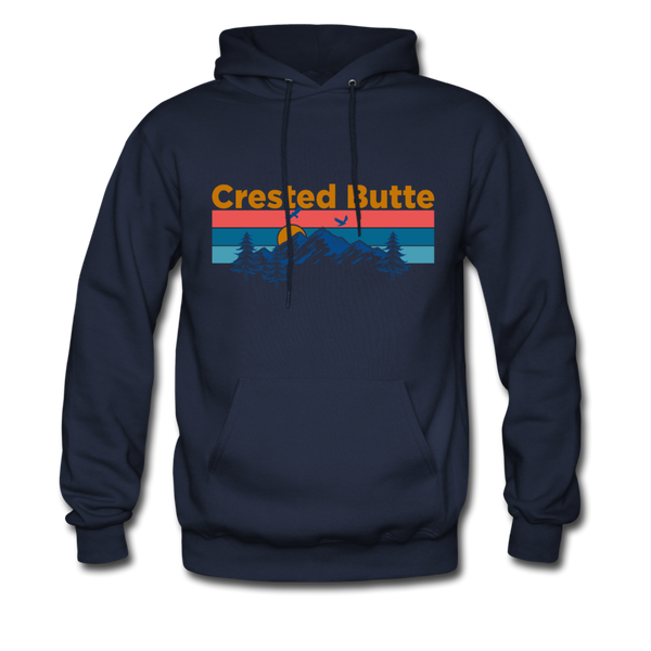 Crested Butte Hoodie - Retro Mountain & Birds Crested Butte Hooded Sweatshirt - navy