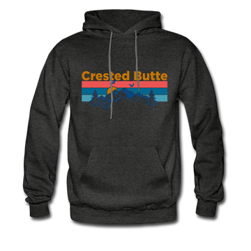 Crested Butte Hoodie - Retro Mountain & Birds Crested Butte Hooded Sweatshirt - charcoal gray