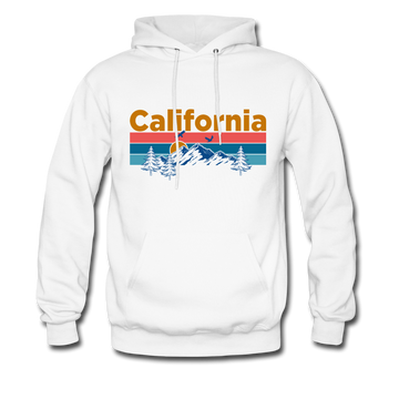 California Hoodie - Retro Mountain & Birds California Hooded Sweatshirt - white
