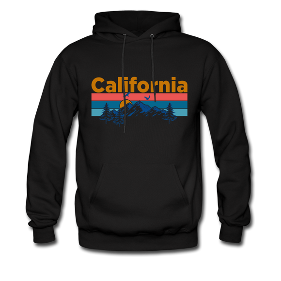 California Hoodie - Retro Mountain & Birds California Hooded Sweatshirt - black