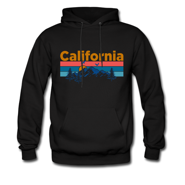 California Hoodie - Retro Mountain & Birds California Hooded Sweatshirt - black
