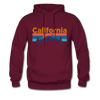 California Hoodie - Retro Mountain & Birds California Hooded Sweatshirt - burgundy
