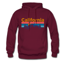 California Hoodie - Retro Mountain & Birds California Hooded Sweatshirt - burgundy