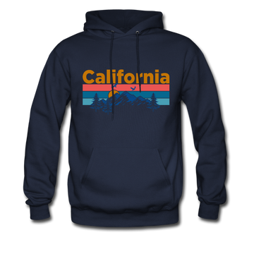 California Hoodie - Retro Mountain & Birds California Hooded Sweatshirt - navy