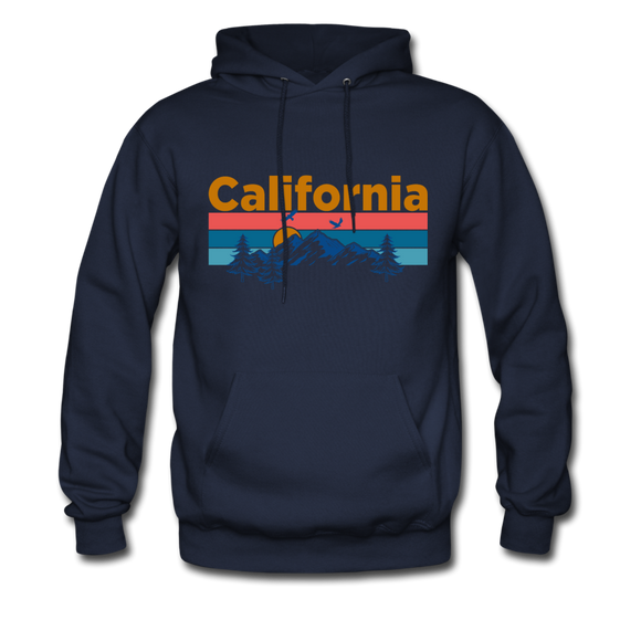 California Hoodie - Retro Mountain & Birds California Hooded Sweatshirt - navy