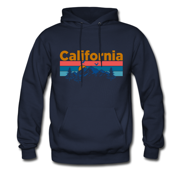 California Hoodie - Retro Mountain & Birds California Hooded Sweatshirt - navy