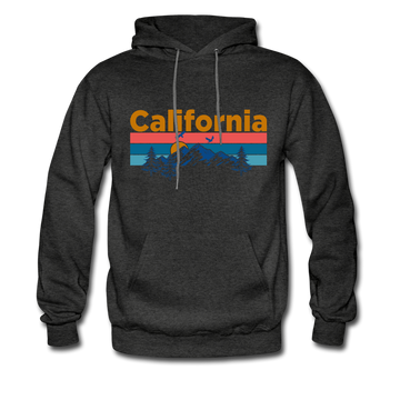 California Hoodie - Retro Mountain & Birds California Hooded Sweatshirt - charcoal gray