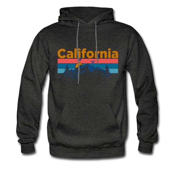California Hoodie - Retro Mountain & Birds California Hooded Sweatshirt - charcoal gray