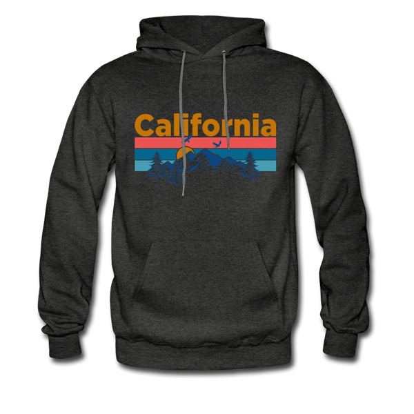California Hoodie - Retro Mountain & Birds California Hooded Sweatshirt - charcoal gray