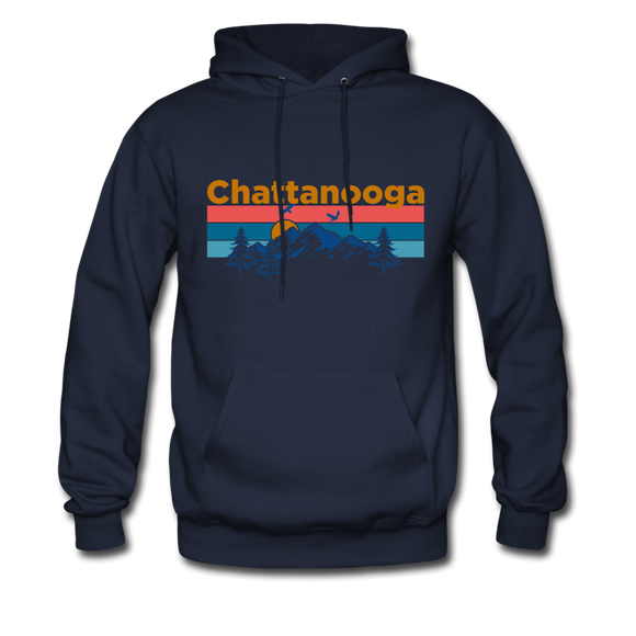 Chattanooga, Tennessee Hoodie - Retro Mountain & Birds Chattanooga Hooded Sweatshirt - navy