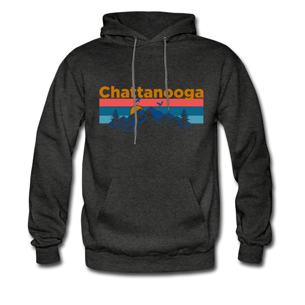 Chattanooga, Tennessee Hoodie - Retro Mountain & Birds Chattanooga Hooded Sweatshirt - charcoal gray