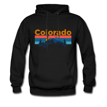 Colorado Hoodie - Retro Mountain & Birds Colorado Hooded Sweatshirt - black