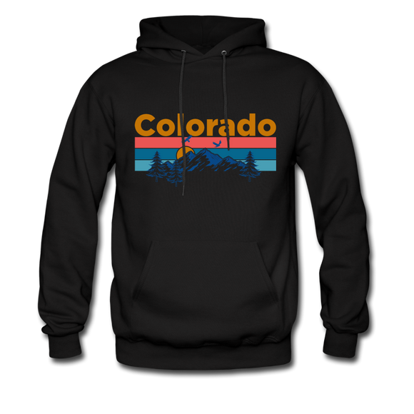 Colorado Hoodie - Retro Mountain & Birds Colorado Hooded Sweatshirt - black