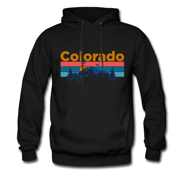 Colorado Hoodie - Retro Mountain & Birds Colorado Hooded Sweatshirt - black
