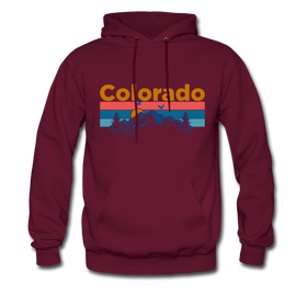 Colorado Hoodie - Retro Mountain & Birds Colorado Hooded Sweatshirt - burgundy