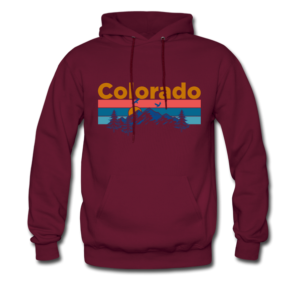Colorado Hoodie - Retro Mountain & Birds Colorado Hooded Sweatshirt - burgundy