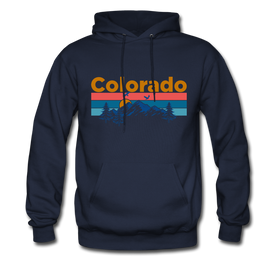 Colorado Hoodie - Retro Mountain & Birds Colorado Hooded Sweatshirt - navy