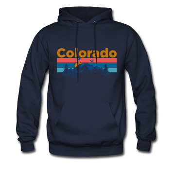 Colorado Hoodie - Retro Mountain & Birds Colorado Hooded Sweatshirt - navy