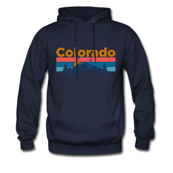 Colorado Hoodie - Retro Mountain & Birds Colorado Hooded Sweatshirt - navy
