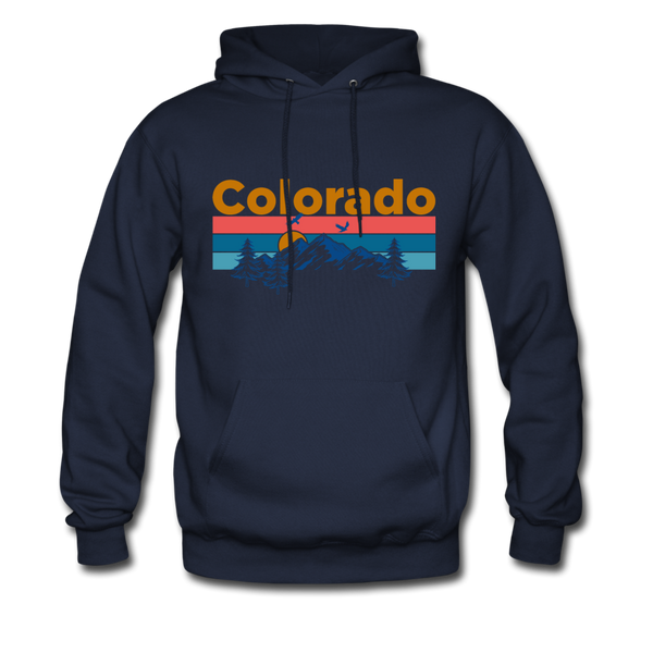 Colorado Hoodie - Retro Mountain & Birds Colorado Hooded Sweatshirt - navy
