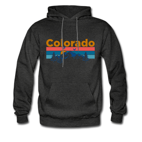 Colorado Hoodie - Retro Mountain & Birds Colorado Hooded Sweatshirt - charcoal gray
