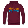 Golden, Colorado Hoodie - Retro Mountain & Birds Golden Hooded Sweatshirt - burgundy