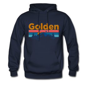 Golden, Colorado Hoodie - Retro Mountain & Birds Golden Hooded Sweatshirt - navy