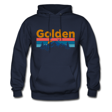 Golden, Colorado Hoodie - Retro Mountain & Birds Golden Hooded Sweatshirt - navy