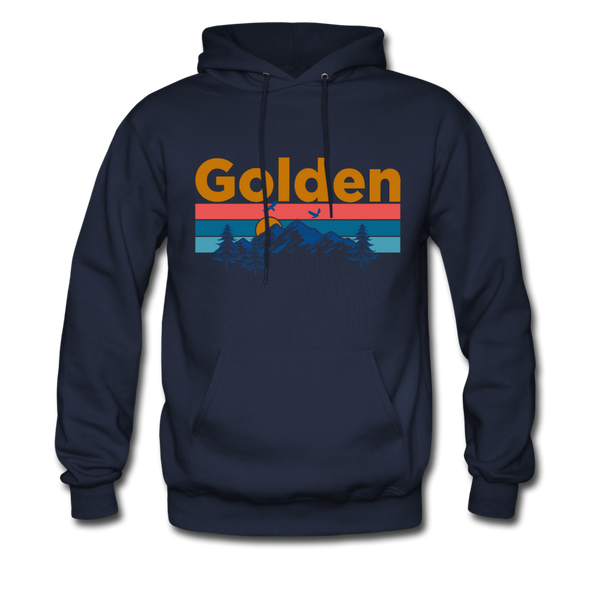 Golden, Colorado Hoodie - Retro Mountain & Birds Golden Hooded Sweatshirt - navy