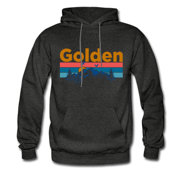 Golden, Colorado Hoodie - Retro Mountain & Birds Golden Hooded Sweatshirt - charcoal gray