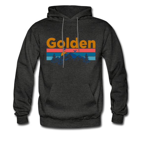 Golden, Colorado Hoodie - Retro Mountain & Birds Golden Hooded Sweatshirt - charcoal gray