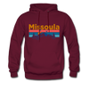 Missoula, Montana Hoodie - Retro Mountain & Birds Missoula Hooded Sweatshirt - burgundy