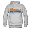 Missoula, Montana Hoodie - Retro Mountain & Birds Missoula Hooded Sweatshirt - heather gray
