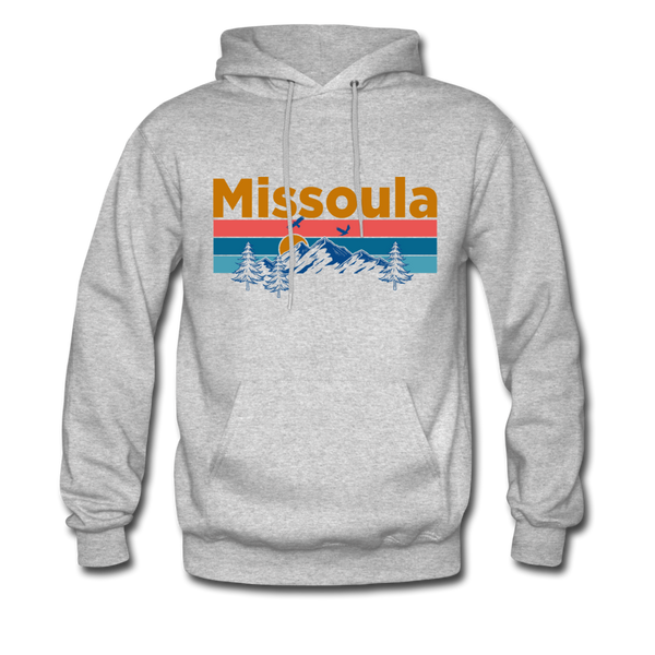 Missoula, Montana Hoodie - Retro Mountain & Birds Missoula Hooded Sweatshirt - heather gray