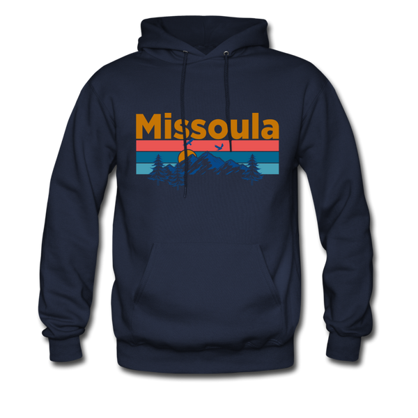 Missoula, Montana Hoodie - Retro Mountain & Birds Missoula Hooded Sweatshirt - navy