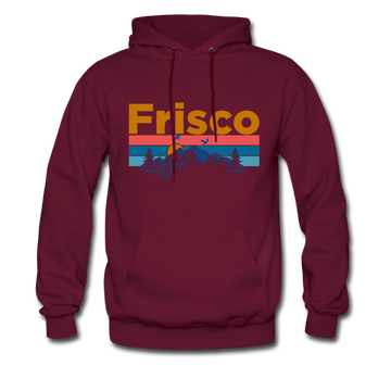 Frisco, Colorado Hoodie - Retro Mountain & Birds Frisco Hooded Sweatshirt - burgundy