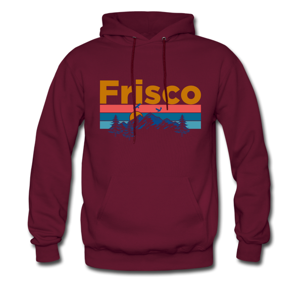 Frisco, Colorado Hoodie - Retro Mountain & Birds Frisco Hooded Sweatshirt - burgundy