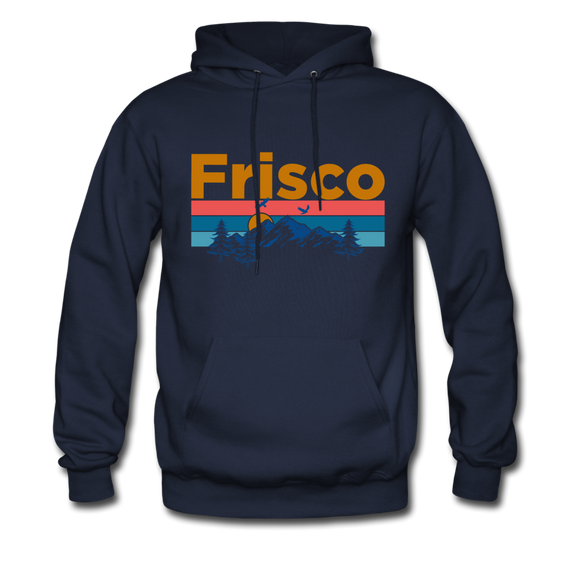 Frisco, Colorado Hoodie - Retro Mountain & Birds Frisco Hooded Sweatshirt - navy