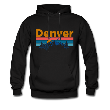 Denver, Colorado Hoodie - Retro Mountain & Birds Denver Hooded Sweatshirt - black