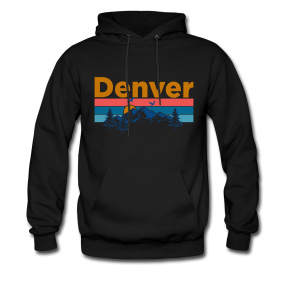 Denver, Colorado Hoodie - Retro Mountain & Birds Denver Hooded Sweatshirt - black