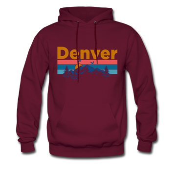 Denver, Colorado Hoodie - Retro Mountain & Birds Denver Hooded Sweatshirt - burgundy