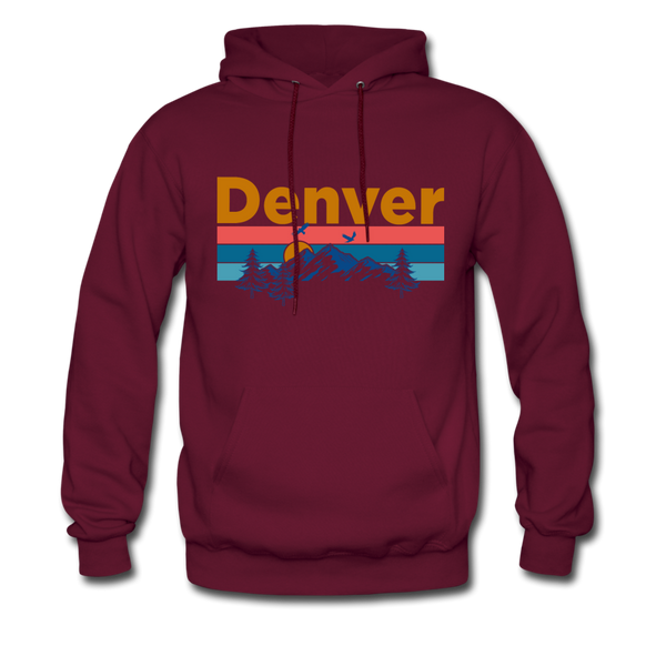 Denver, Colorado Hoodie - Retro Mountain & Birds Denver Hooded Sweatshirt - burgundy