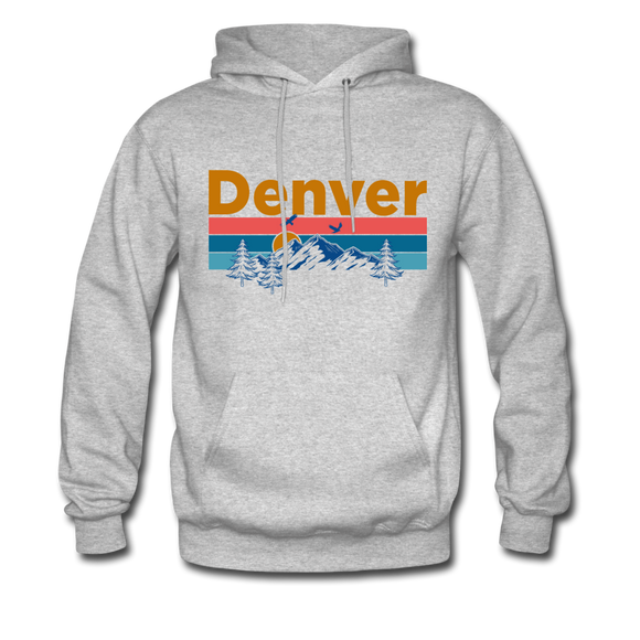 Denver, Colorado Hoodie - Retro Mountain & Birds Denver Hooded Sweatshirt - heather gray