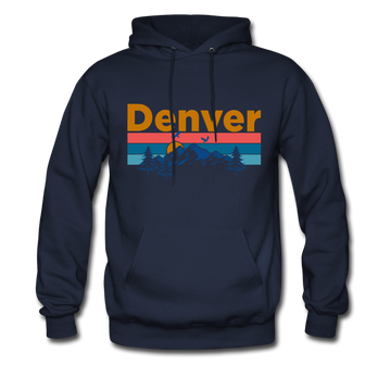 Denver, Colorado Hoodie - Retro Mountain & Birds Denver Hooded Sweatshirt - navy