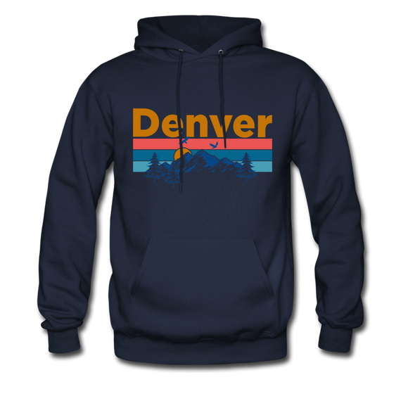Denver, Colorado Hoodie - Retro Mountain & Birds Denver Hooded Sweatshirt - navy
