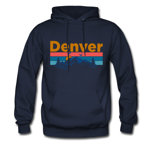 Denver, Colorado Hoodie - Retro Mountain & Birds Denver Hooded Sweatshirt - navy